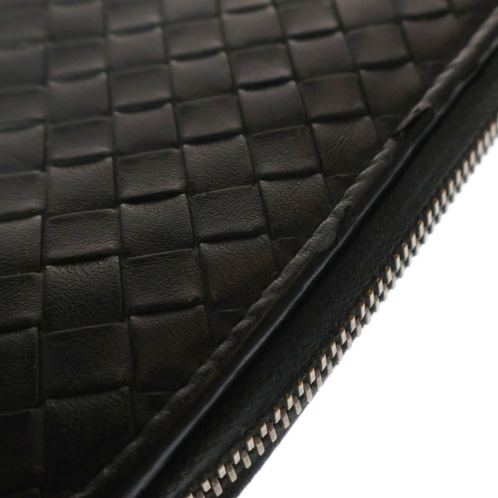 BOTTEGA VENETA(ボッテガヴェネタ) Wallet イントレチャート ラウンドジップ レザーウォレット 長財布 ブラック