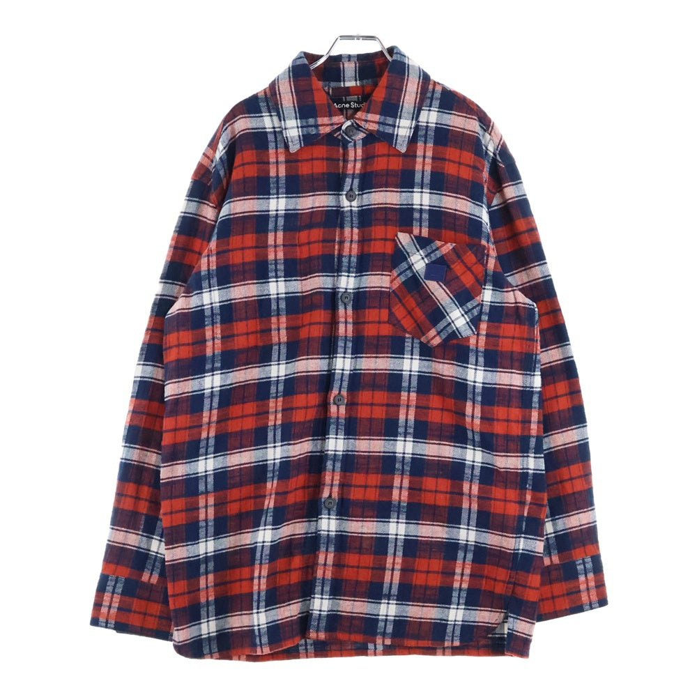 Acne Studios(アクネ ストゥディオズ) Face Patch Flannel Overshirt 長袖チェックシャツ ネルシャツ レッド FA-UX-SHIR000008 CB0017-
