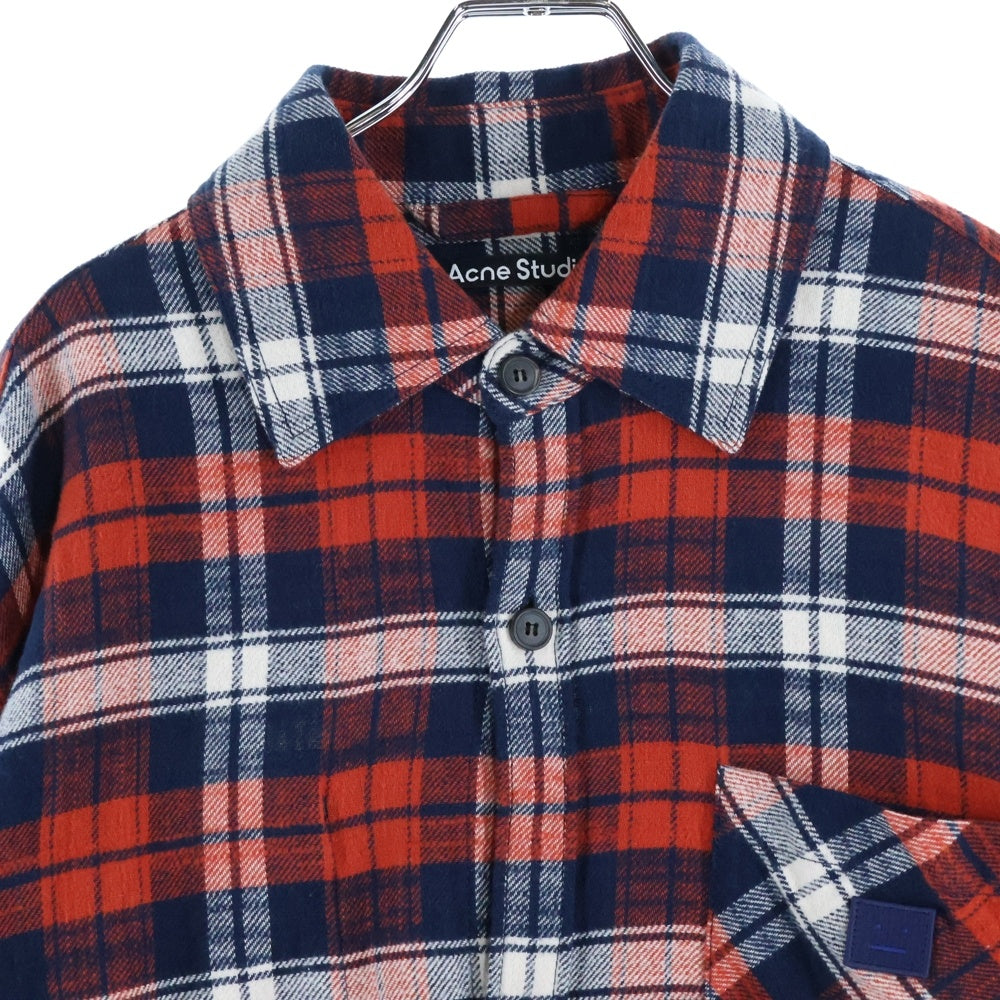 Acne Studios(アクネ ストゥディオズ) Face Patch Flannel Overshirt 長袖チェックシャツ ネルシャツ レッド FA-UX-SHIR000008 CB0017-