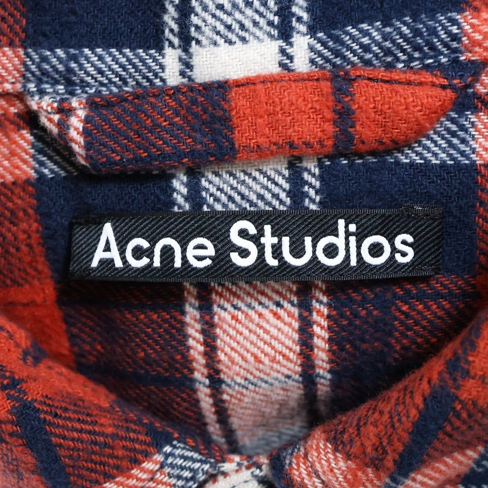 Acne Studios(アクネ ストゥディオズ) Face Patch Flannel Overshirt 長袖チェックシャツ ネルシャツ レッド FA-UX-SHIR000008 CB0017-