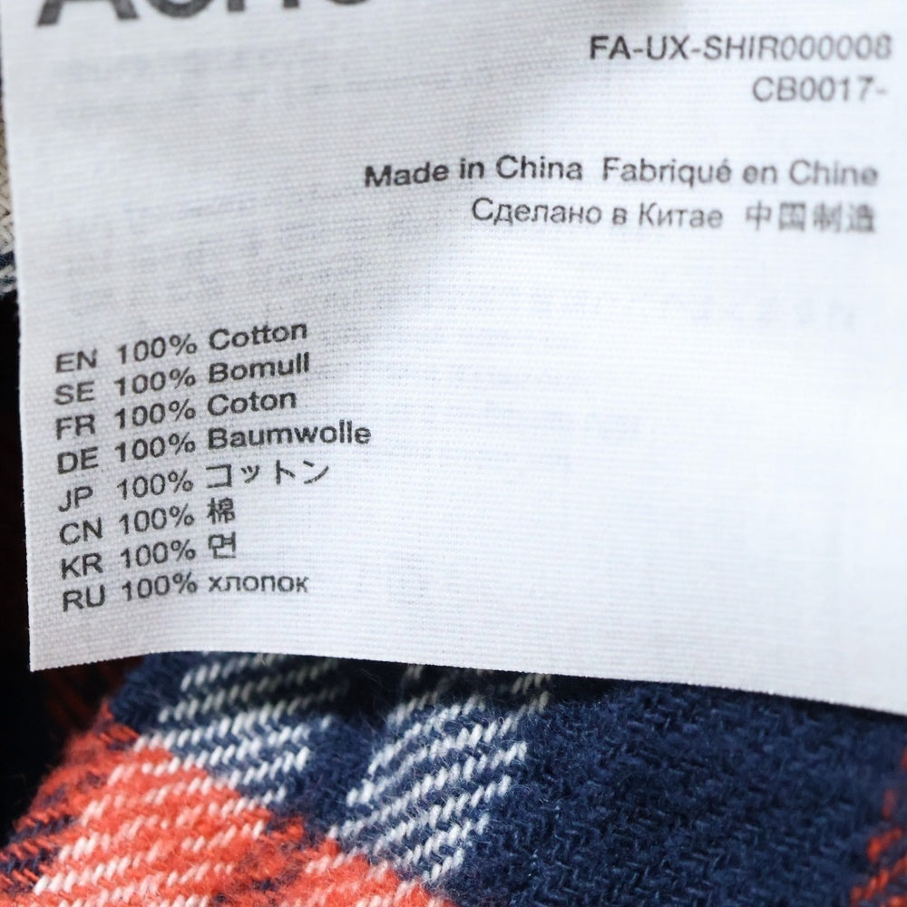 Acne Studios(アクネ ストゥディオズ) Face Patch Flannel Overshirt 長袖チェックシャツ ネルシャツ レッド FA-UX-SHIR000008 CB0017-