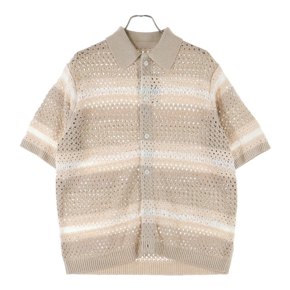 KITH(キス) 24SS Thompson Crochet Buttondown Kindling トンプソン クロシェット 半袖ニットシャツ ベージュ