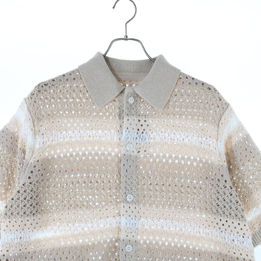 KITH(キス) 24SS Thompson Crochet Buttondown Kindling トンプソン クロシェット 半袖ニットシャツ ベージュ