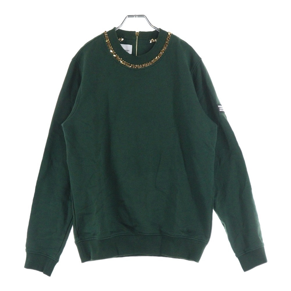 BURBERRY(バーバリー) Chain Detail Cotton Sweatshirt チェーンネックレス プルオーバースウェットパーカー フーディー グリーン 4559541