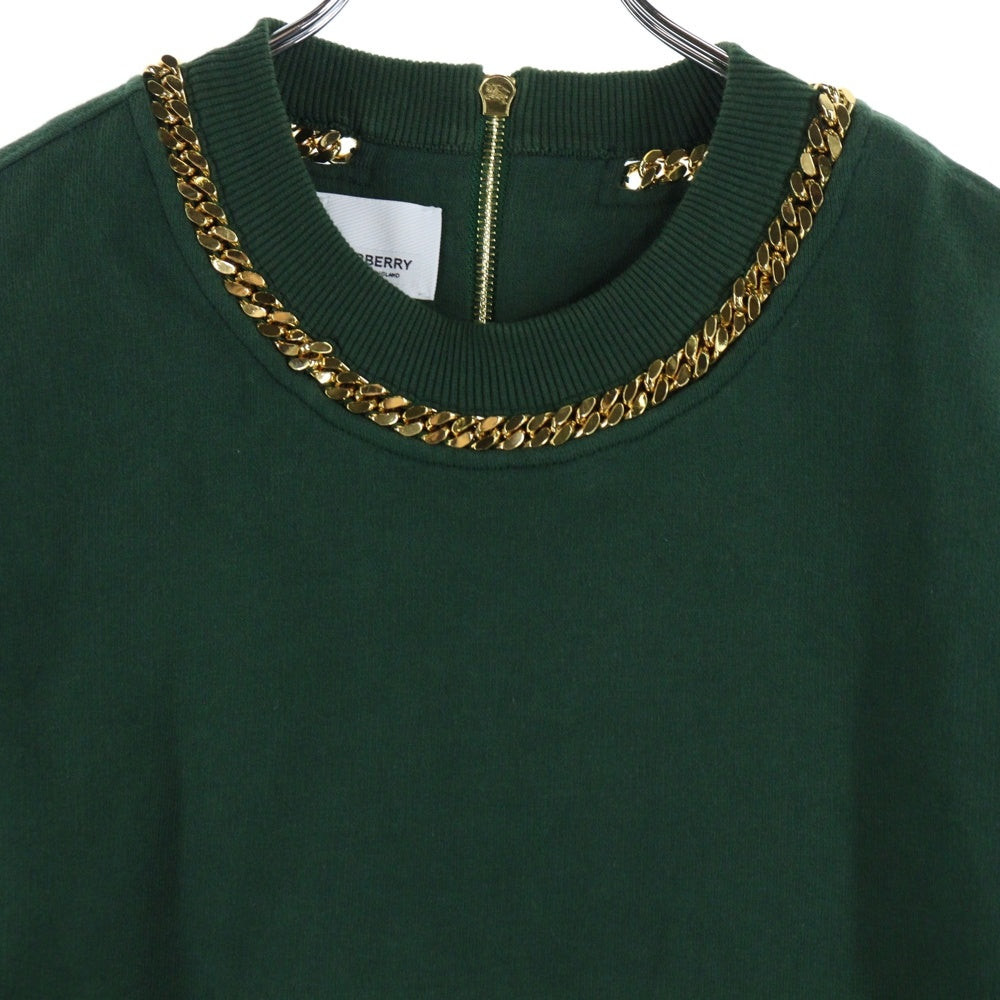BURBERRY(バーバリー) Chain Detail Cotton Sweatshirt チェーンネックレス プルオーバースウェットパーカー フーディー グリーン 4559541