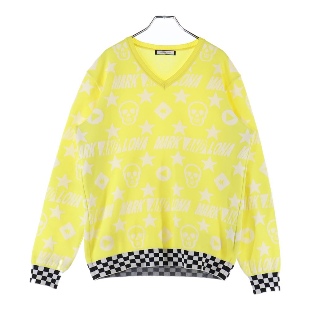 MARK&LONA(マークアンドロナ) Skull Knit Sweater Vネック スカルニットセーター イエロー MLM-9A-AB02