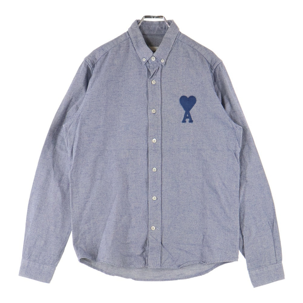 AMI Alexandre Mattiussi(アミアレクサンドルマテュッシ) Ami De Coeur Shirt ハートロゴ刺繍 長袖シャツ ネイビー H21HC024.418