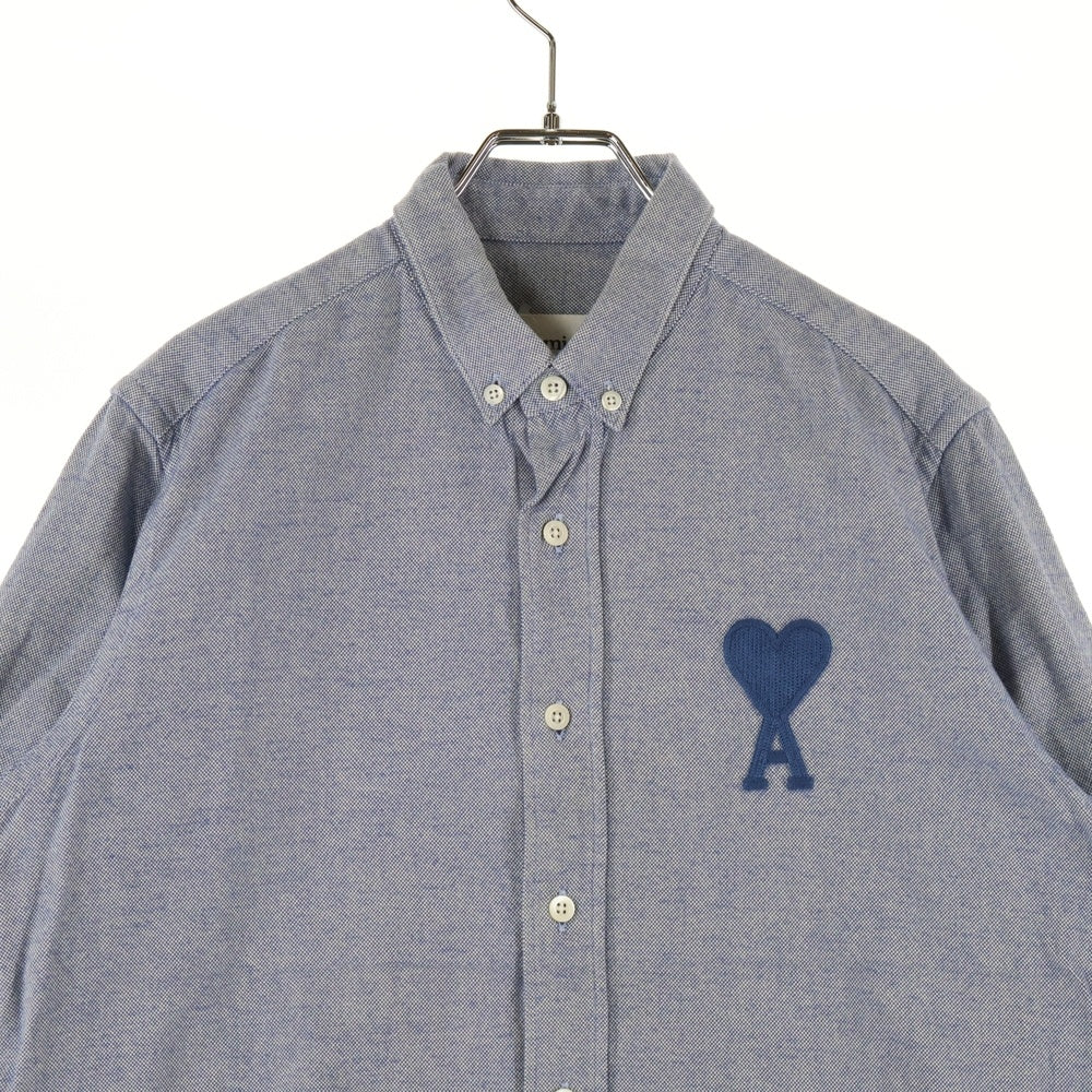 AMI Alexandre Mattiussi(アミアレクサンドルマテュッシ) Ami De Coeur Shirt ハートロゴ刺繍 長袖シャツ ネイビー H21HC024.418