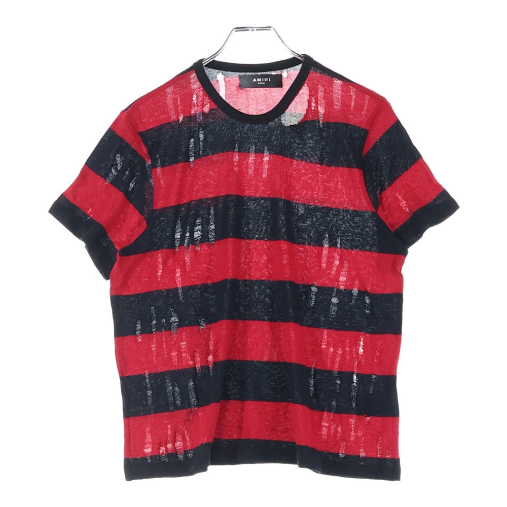 AMIRI(アミリ) Damage Knit T-Shirt ダメージ加工 半袖ボーダーニットTシャツ レッド