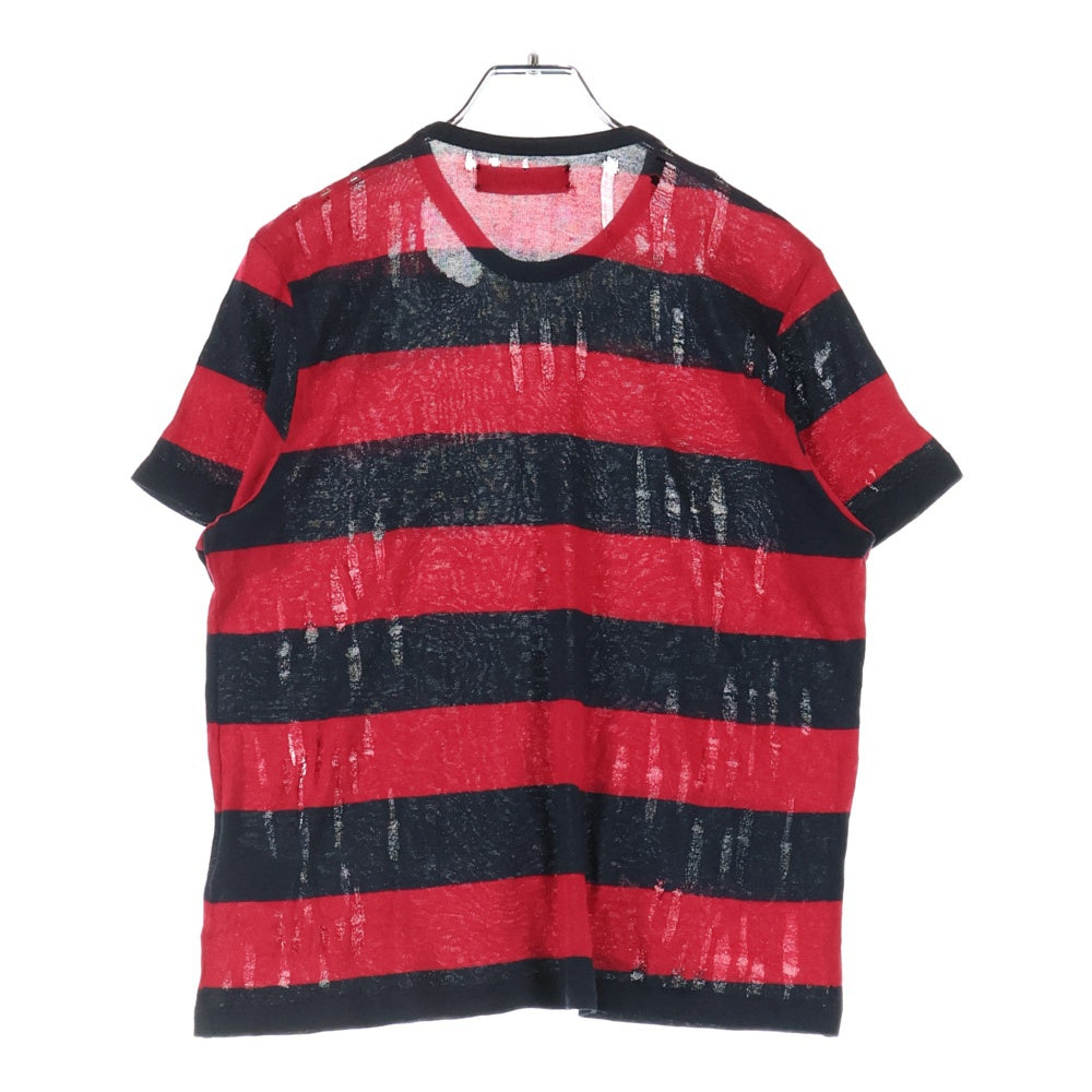 AMIRI(アミリ) Damage Knit T-Shirt ダメージ加工 半袖ボーダーニットTシャツ レッド
