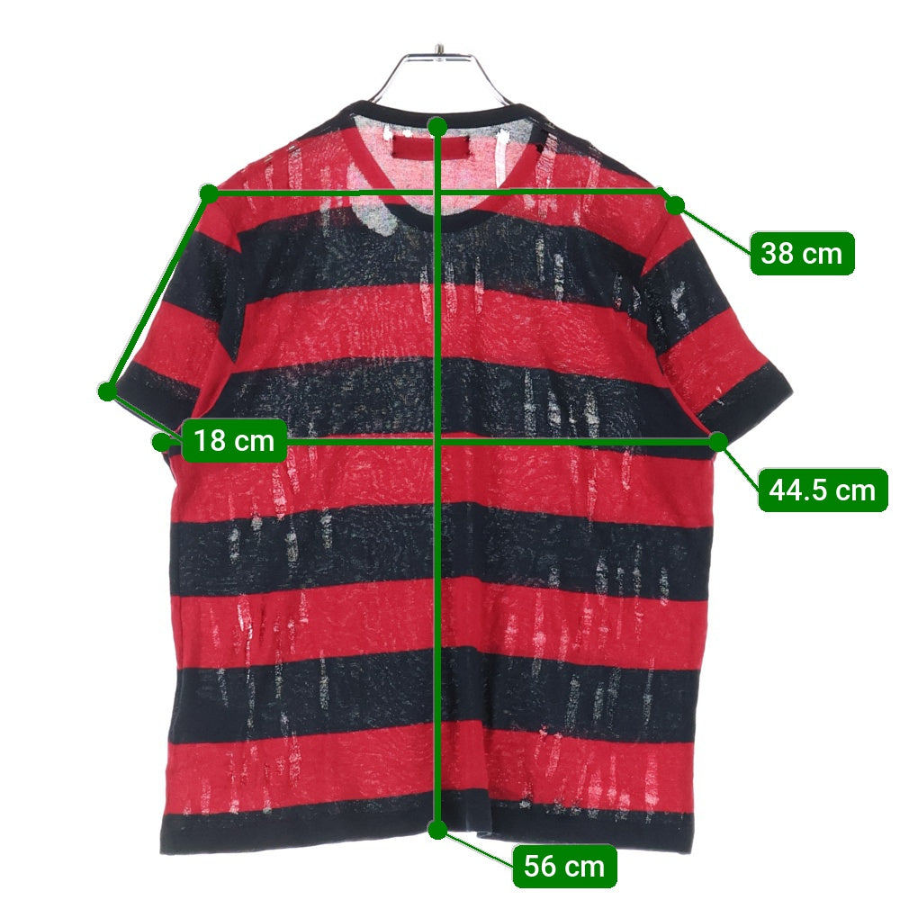 AMIRI(アミリ) Damage Knit T-Shirt ダメージ加工 半袖ボーダーニットTシャツ レッド