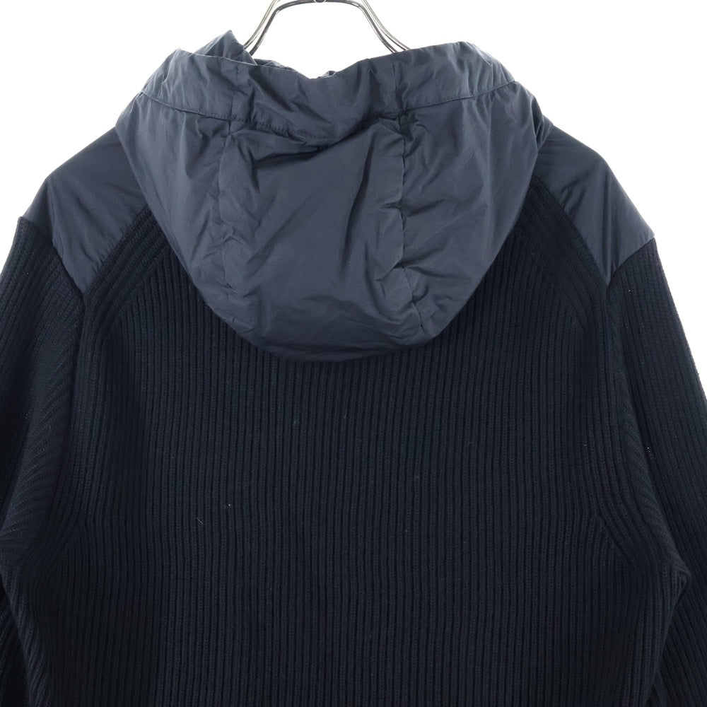 STONE ISLAND(ストーンアイランド) Nylon Knit Zip Up Hoodie ロゴワッペン ナイロン切替 ジップアップニットパーカー フーディー ブラック 811545637