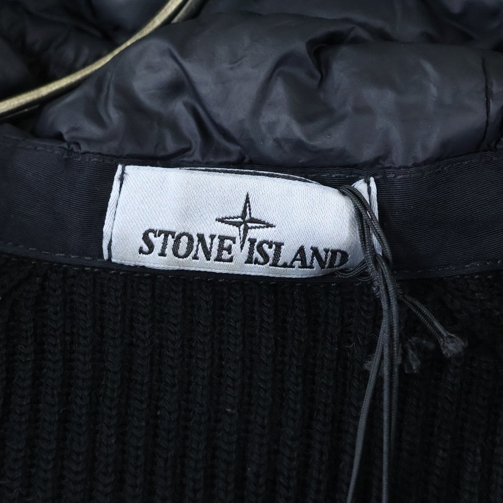 STONE ISLAND(ストーンアイランド) Nylon Knit Zip Up Hoodie ロゴワッペン ナイロン切替 ジップアップニットパーカー フーディー ブラック 811545637
