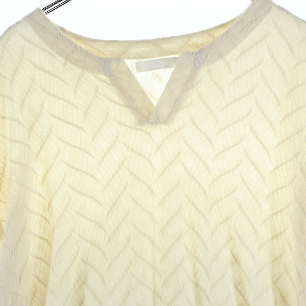 NO BRAND(ノーブランド) CHAORENBANG ヘリンボーン総柄 長袖トップス アイボリー