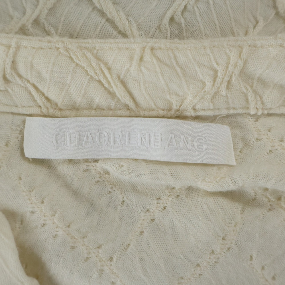 NO BRAND(ノーブランド) CHAORENBANG ヘリンボーン総柄 長袖トップス アイボリー