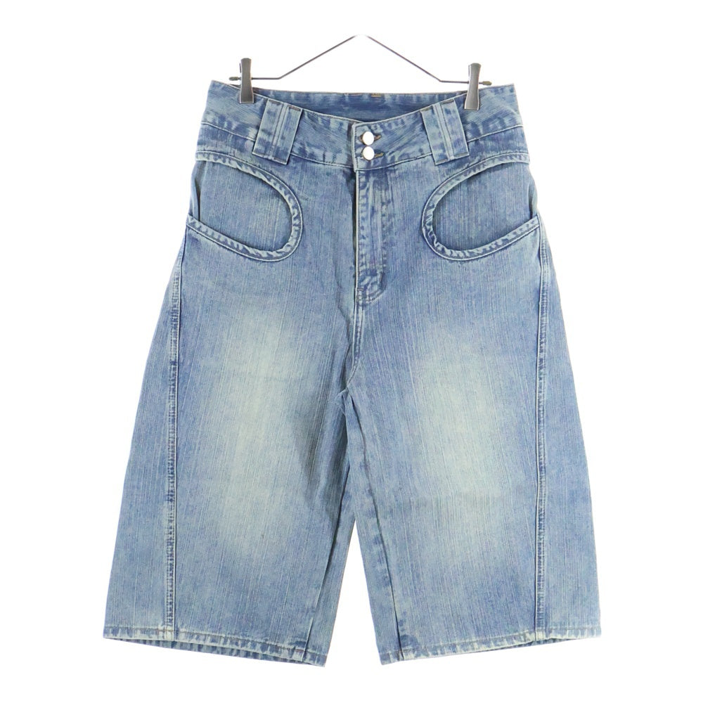 NO BRAND(ノーブランド) CONP 7分丈 ワイドデニムショーツ ハーフパンツ インディゴ