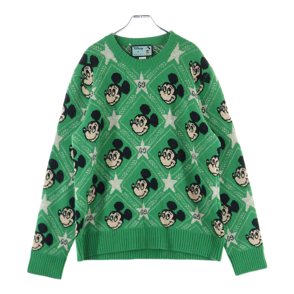 GUCCI(グッチ) ×Disney Mickey Mouse Pattern Crewneck Knitted Sweater ディズニー クルーネックウールニットセーター グリーン 601563 XKA57