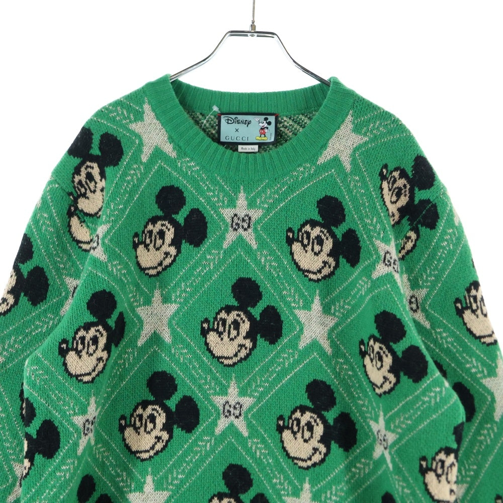 GUCCI(グッチ) ×Disney Mickey Mouse Pattern Crewneck Knitted Sweater ディズニー クルーネックウールニットセーター グリーン 601563 XKA57