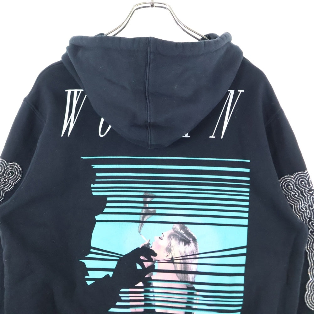 OFF-WHITE(オフホワイト) 17AW Hoodie Woman ラインストーン装飾 プルオーバースウェットパーカー フーディー ブラック レディース OWBB008F17003154