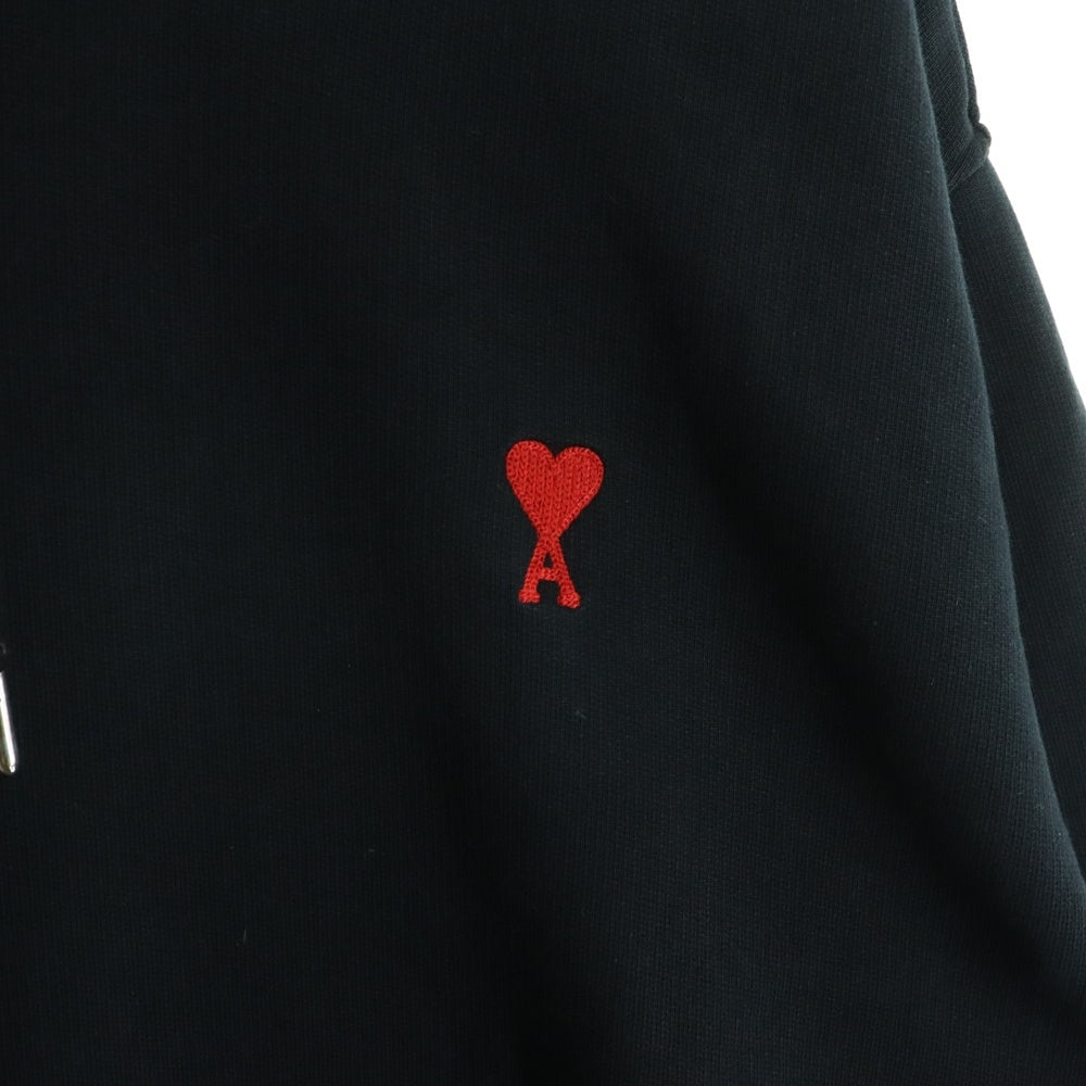 AMI Alexandre Mattiussi(アミアレクサンドルマテュッシ) Hoodie ハートロゴ刺繍 プルオーバースウェットパーカー フーディー ブラック BFHJ008.730