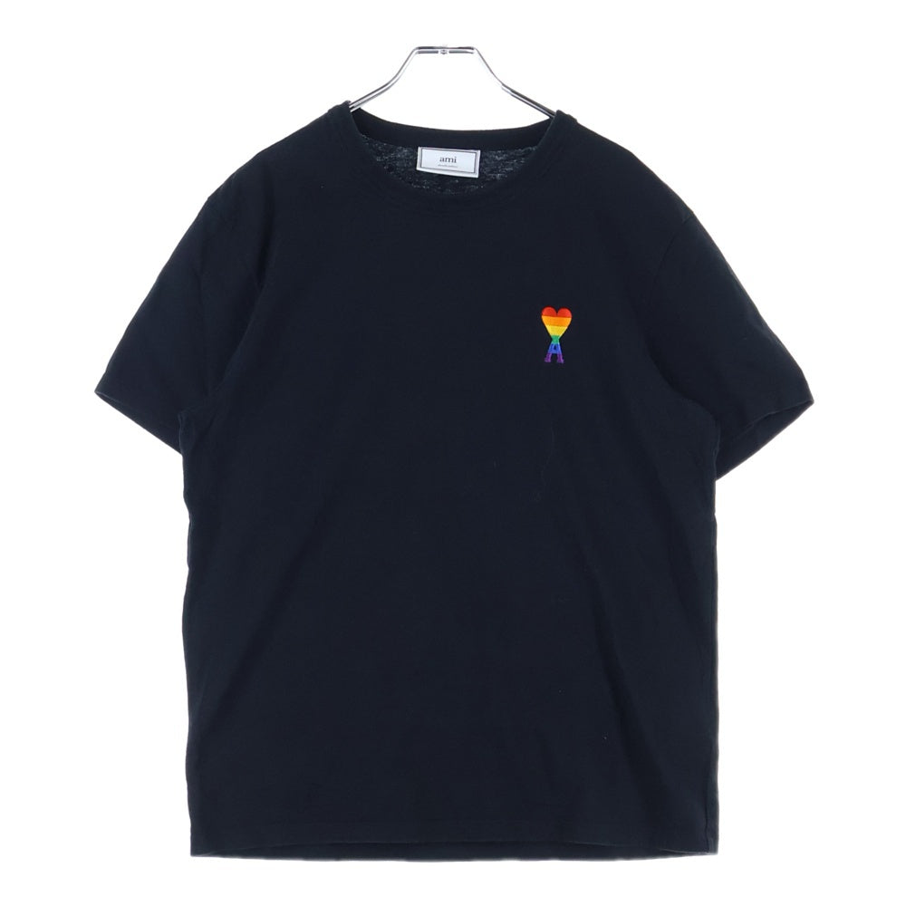AMI Alexandre Mattiussi(アミアレクサンドルマテュッシ) Ami De Coeur LGBTQ レインボーロゴ刺繍 半袖Tシャツ ブラック SPEE20HJ197.720