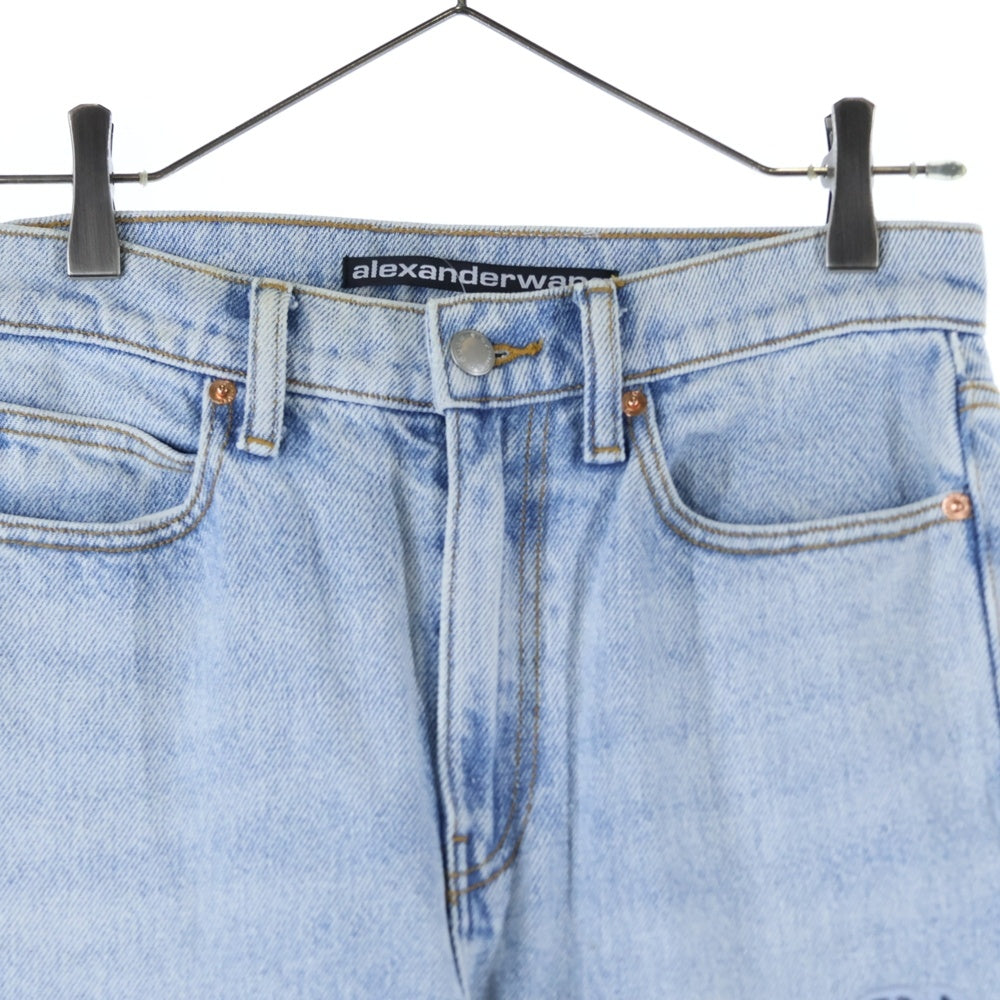 ALEXANDER WANG(アレキサンダーワン) Logo Cut Out Straight Leg Jeans カットアウトロゴ ストレートジーンズ デニムパンツ インディゴ レディース
