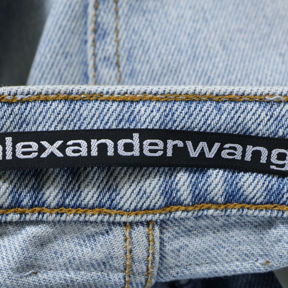 ALEXANDER WANG(アレキサンダーワン) Logo Cut Out Straight Leg Jeans カットアウトロゴ ストレートジーンズ デニムパンツ インディゴ レディース