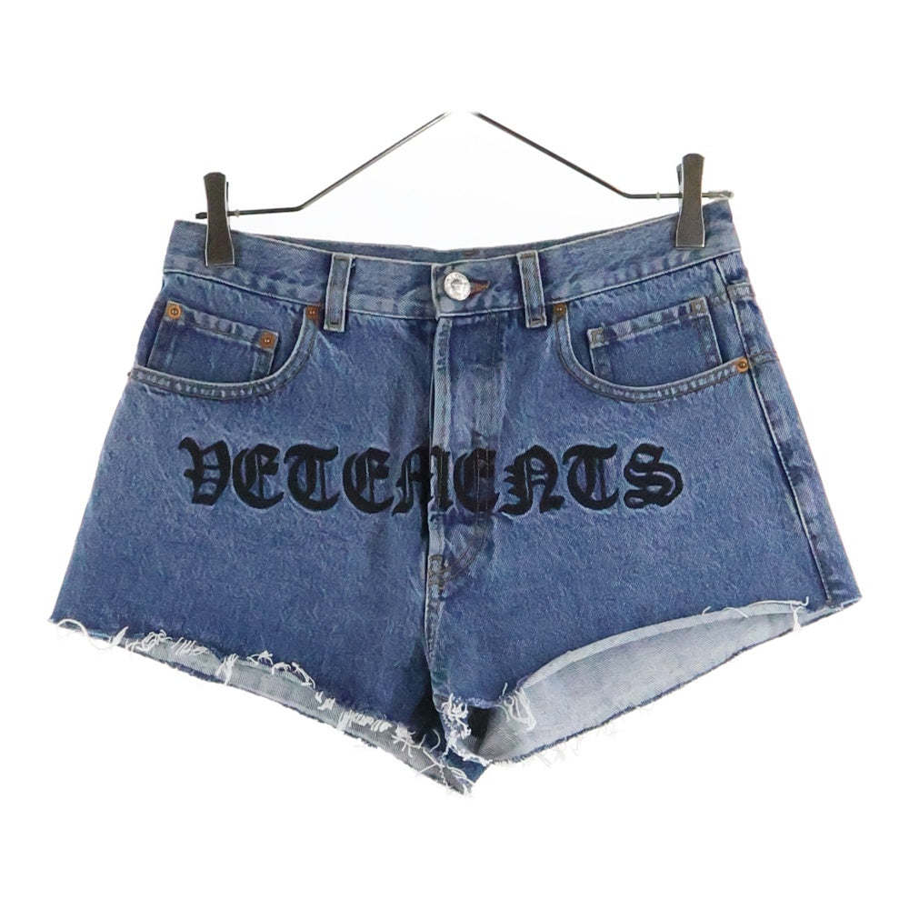 VETEMENTS(ヴェトモン) 20SS Gothic Short ロゴ刺繍 デニムショーツ インディゴ レディース SS20PA337