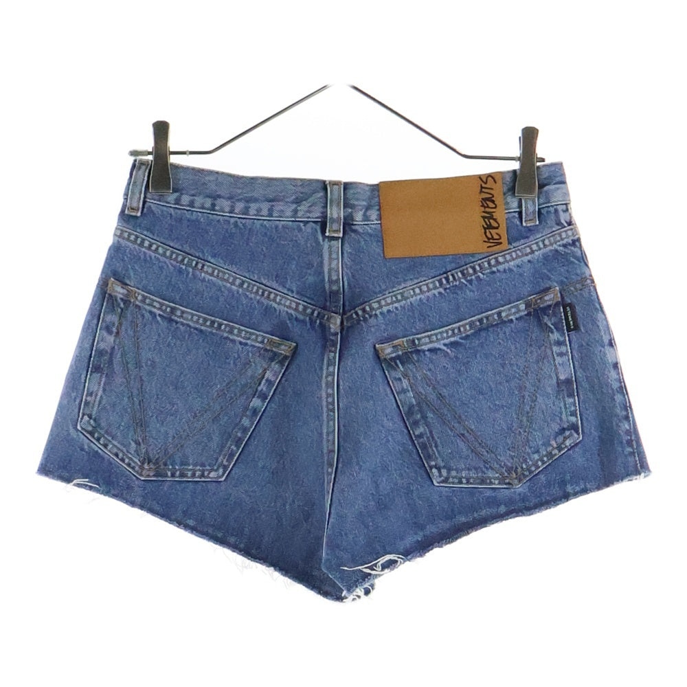 VETEMENTS(ヴェトモン) 20SS Gothic Short ロゴ刺繍 デニムショーツ インディゴ レディース SS20PA337
