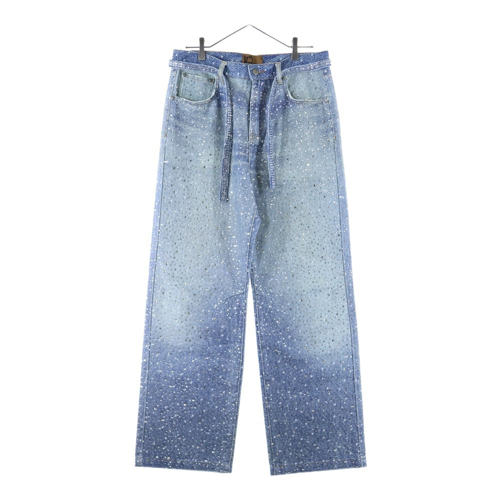 BIRTH OF ROYAL CHILD(バースオブロイヤルチャイルド) 3D Printing Washed Full Diamond Denim ラインストーン装飾 デニムパンツ インディゴ