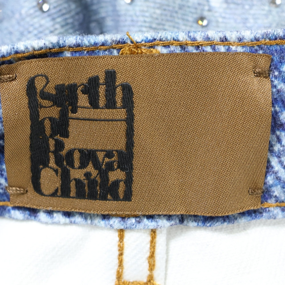 BIRTH OF ROYAL CHILD(バースオブロイヤルチャイルド) 3D Printing Washed Full Diamond Denim ラインストーン装飾 デニムパンツ インディゴ