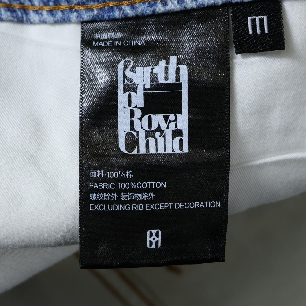 BIRTH OF ROYAL CHILD(バースオブロイヤルチャイルド) 3D Printing Washed Full Diamond Denim ラインストーン装飾 デニムパンツ インディゴ