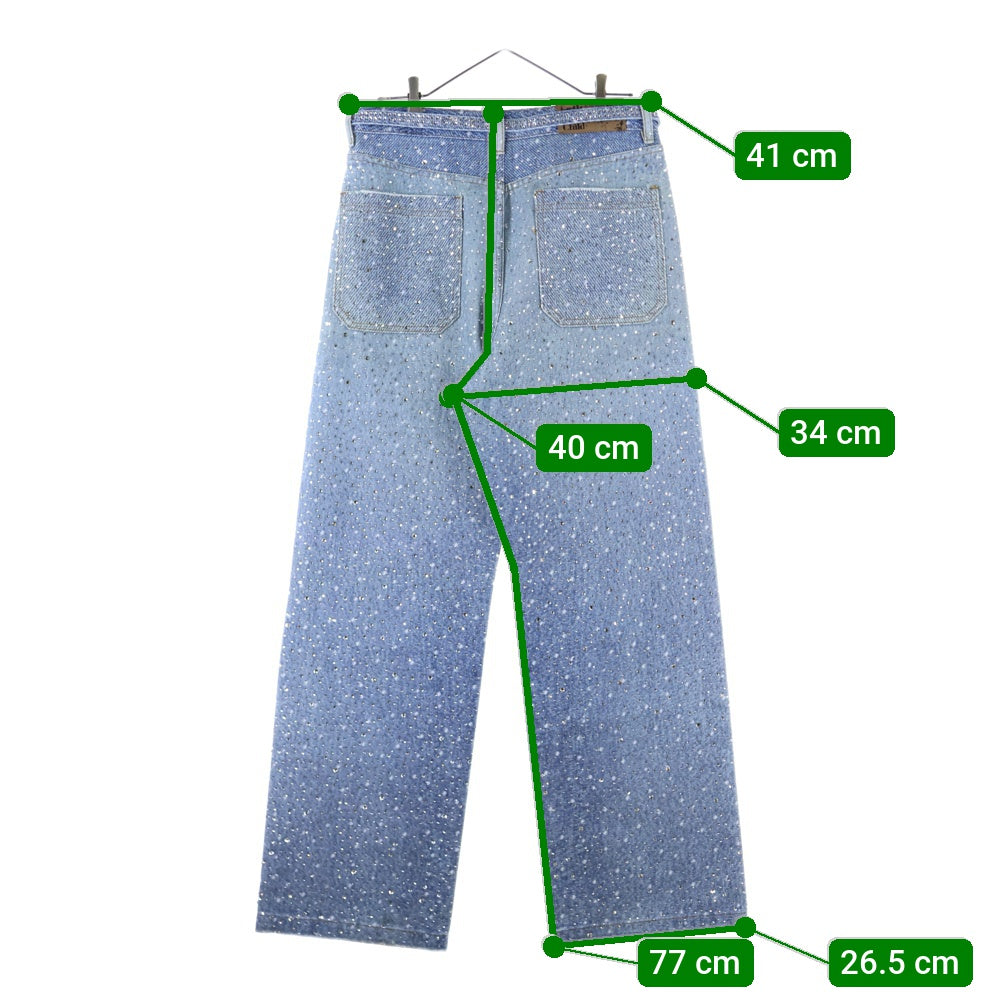 BIRTH OF ROYAL CHILD(バースオブロイヤルチャイルド) 3D Printing Washed Full Diamond Denim ラインストーン装飾 デニムパンツ インディゴ