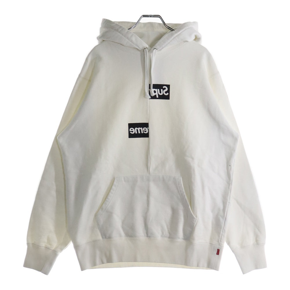 SUPREME(シュプリーム) 18AW COMME des GARCONS SHIRT Split Box Logo Hooded Sweatshirt コムデギャルソンシャツ スプリット ボックスロゴ プルオーバースウェットパーカー ホワイト