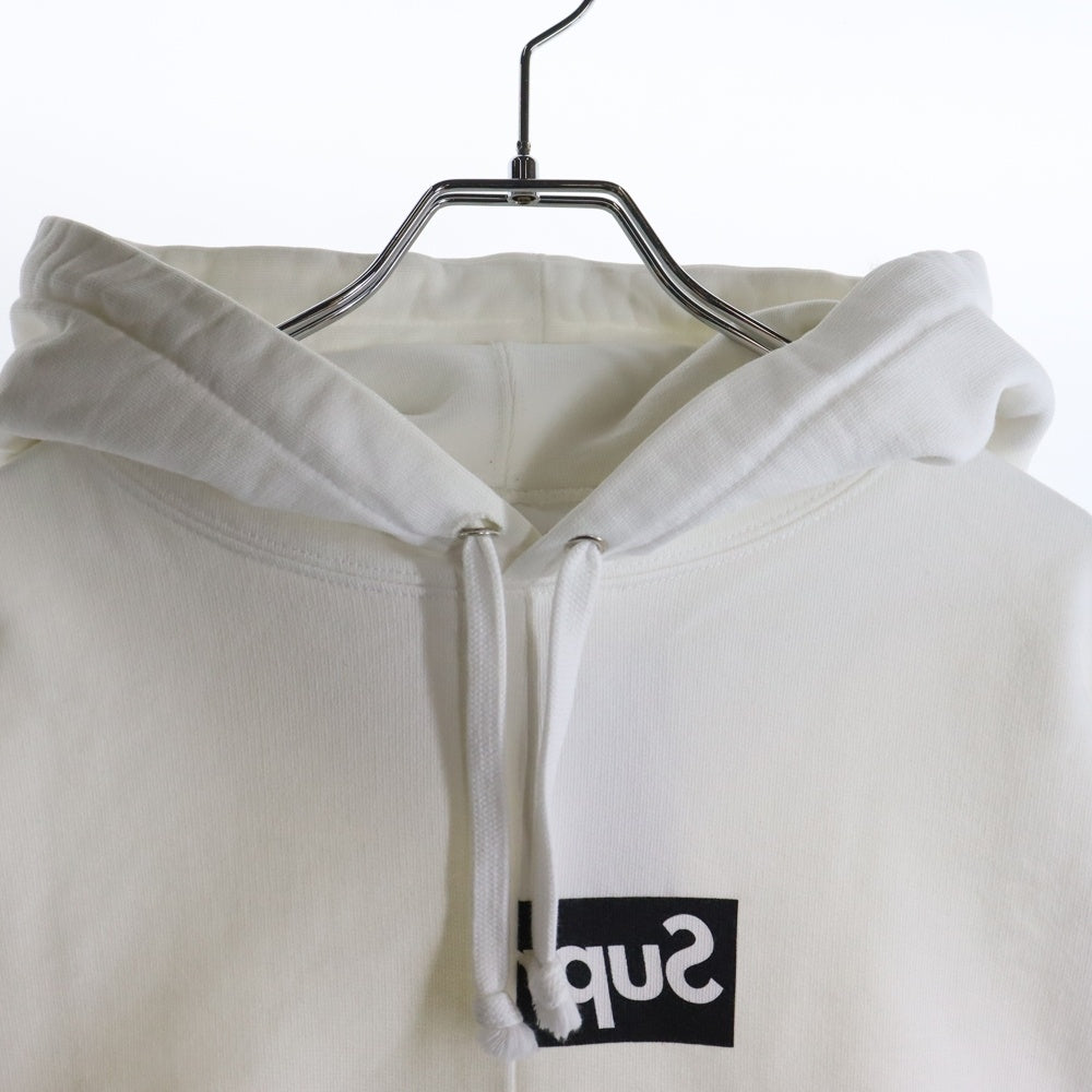 SUPREME(シュプリーム) 18AW COMME des GARCONS SHIRT Split Box Logo Hooded Sweatshirt コムデギャルソンシャツ スプリット ボックスロゴ プルオーバースウェットパーカー ホワイト
