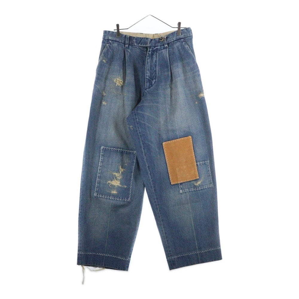 kolor(カラー) 24AW ダメージ加工 パッチワーク バギーデニムパンツ ジーンズ インディゴ 24WCM-P02104
