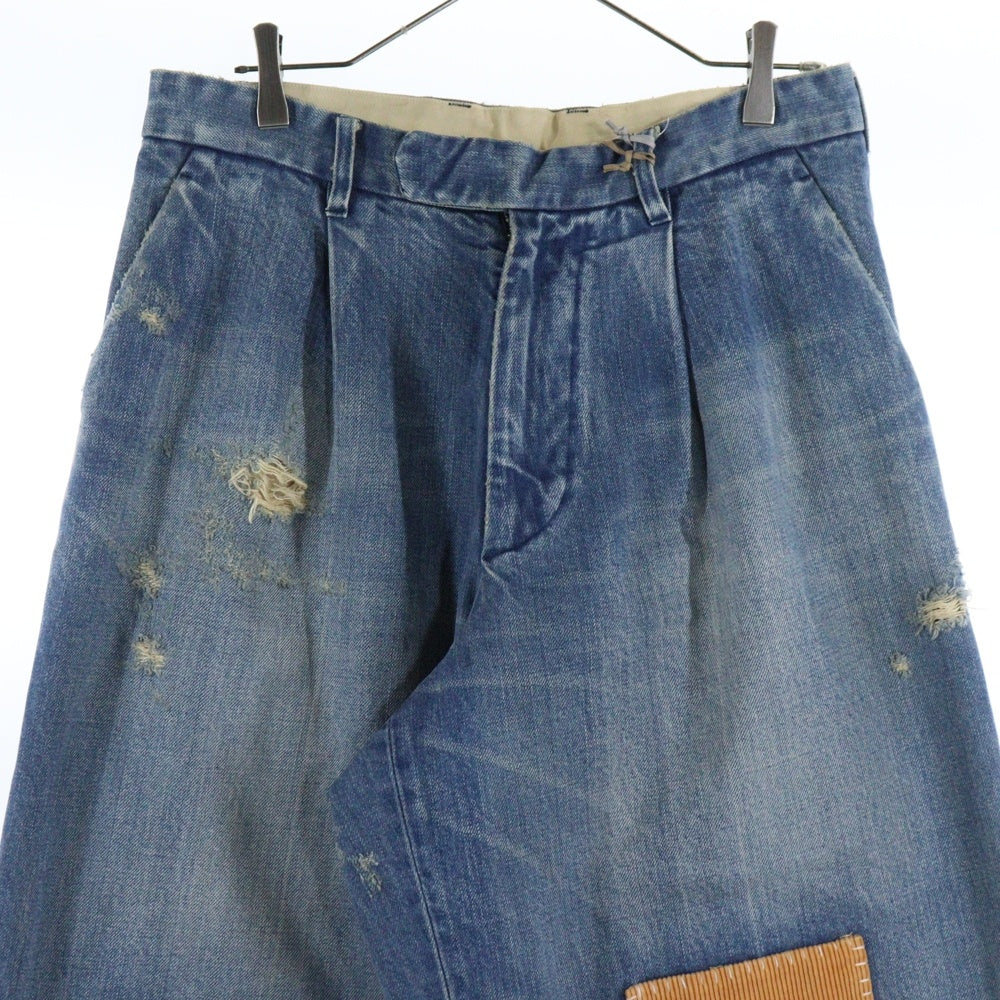 kolor(カラー) 24AW ダメージ加工 パッチワーク バギーデニムパンツ ジーンズ インディゴ 24WCM-P02104