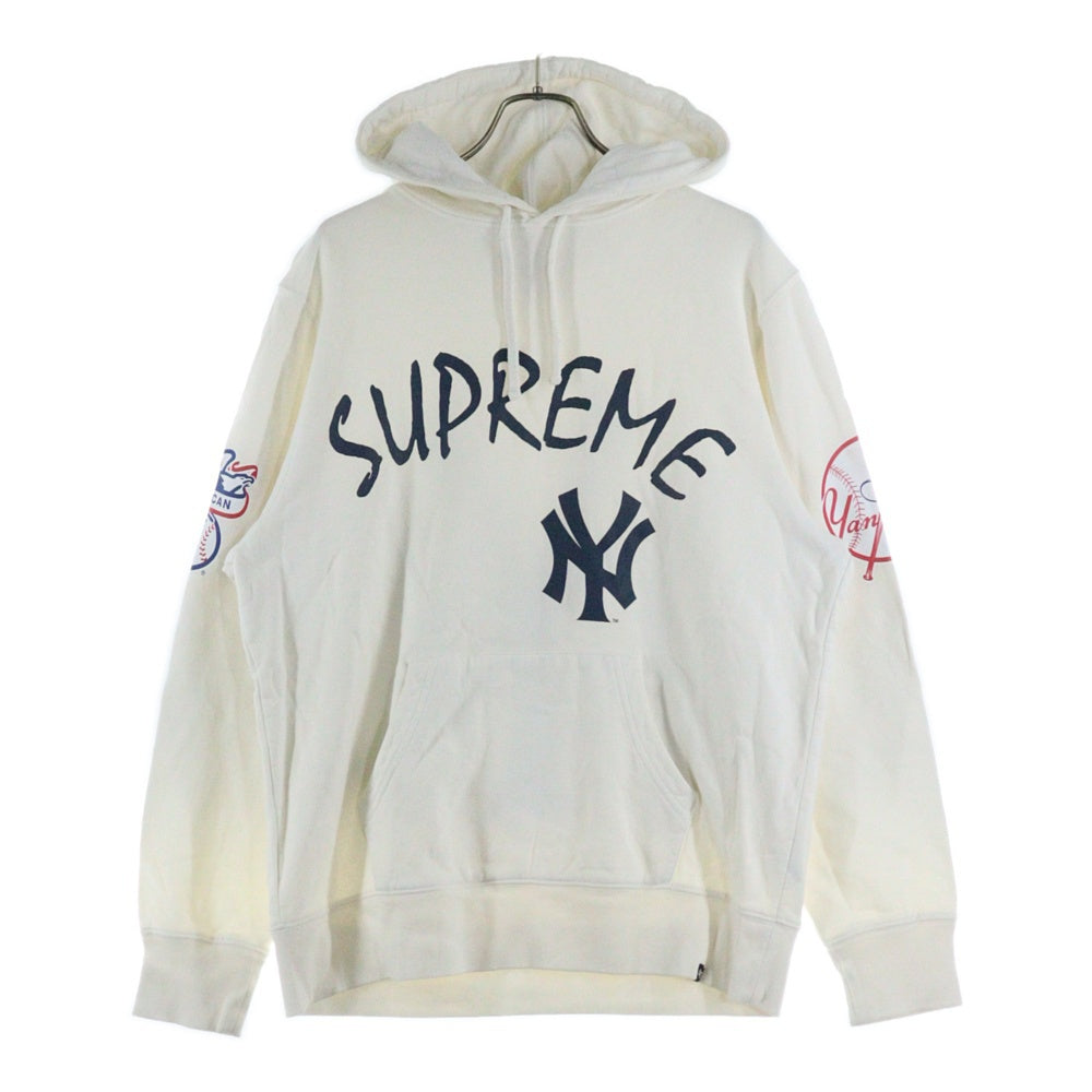 SUPREME(シュプリーム) 15SS ×New York Yankees 47 Brand Hooded Sweatshirt ニューヨークヤンキース プルオーバースウェットパーカー ホワイト