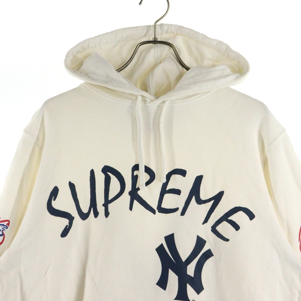SUPREME(シュプリーム) 15SS ×New York Yankees 47 Brand Hooded Sweatshirt ニューヨークヤンキース プルオーバースウェットパーカー ホワイト