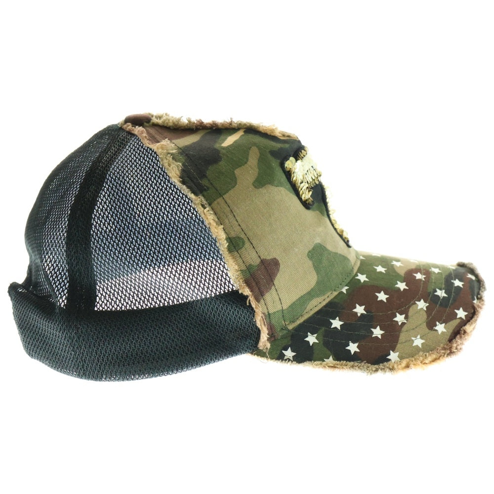 NO BRAND(ノーブランド) YOSHINORI KOTAKE DESIGN ヨシノリ コタケ ダメージ加工 カモフラージュ メッシュキャップ 帽子 カーキ