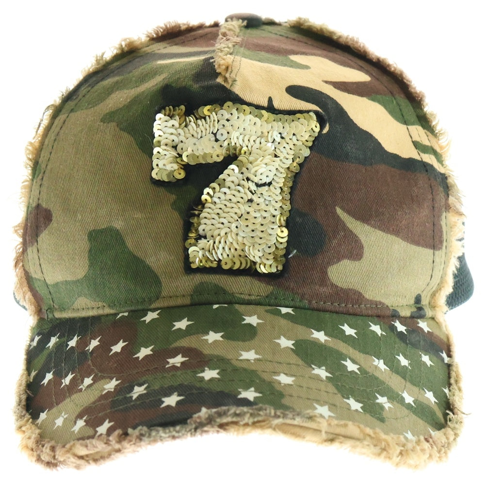 NO BRAND(ノーブランド) YOSHINORI KOTAKE DESIGN ヨシノリ コタケ ダメージ加工 カモフラージュ メッシュキャップ 帽子 カーキ