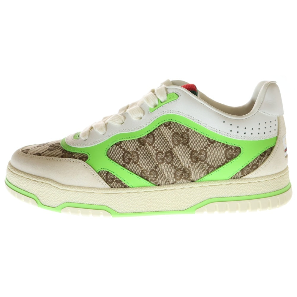 GUCCI(グッチ) オリジナルGGキャンバス リウェブ ローカットレザー スニーカー ホワイト/グリーン 787476
