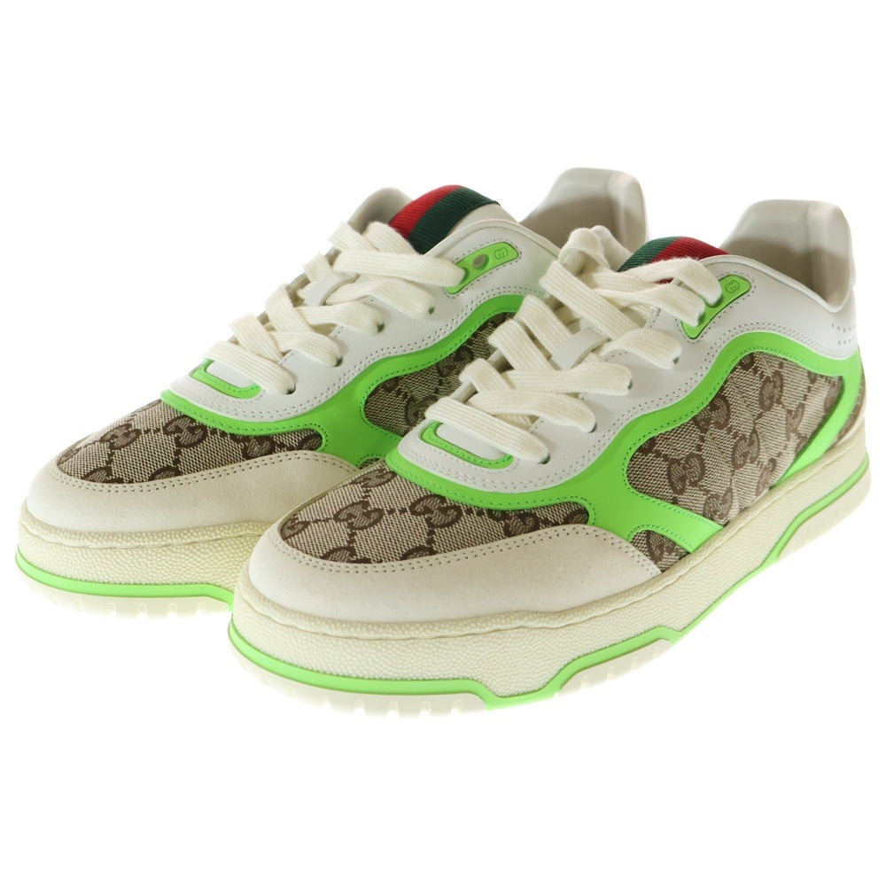 GUCCI(グッチ) オリジナルGGキャンバス リウェブ ローカットレザー スニーカー ホワイト/グリーン 787476