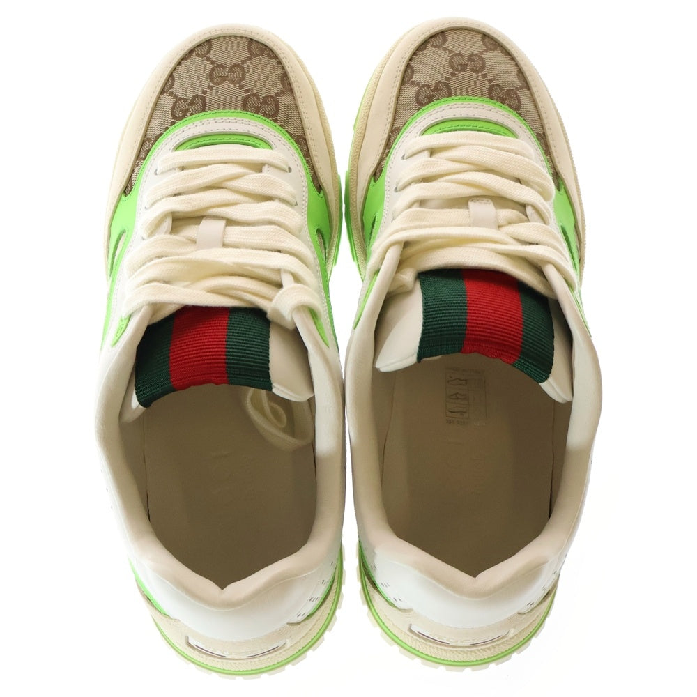 GUCCI(グッチ) オリジナルGGキャンバス リウェブ ローカットレザー スニーカー ホワイト/グリーン 787476