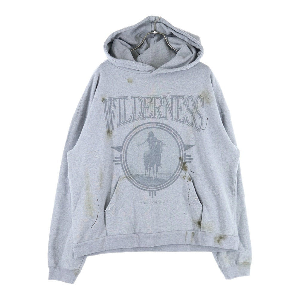 JUN / NAKAYAMA(ジュンナカヤマ) WILDNESS HOODIE ダメージ加工 プルオーバースウェットパーカー フーディー グレー JN-F24-013