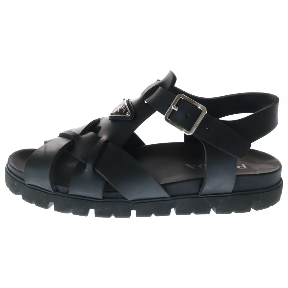PRADA(プラダ) トライアングルロゴ ラバー クロスサンダル ブラック