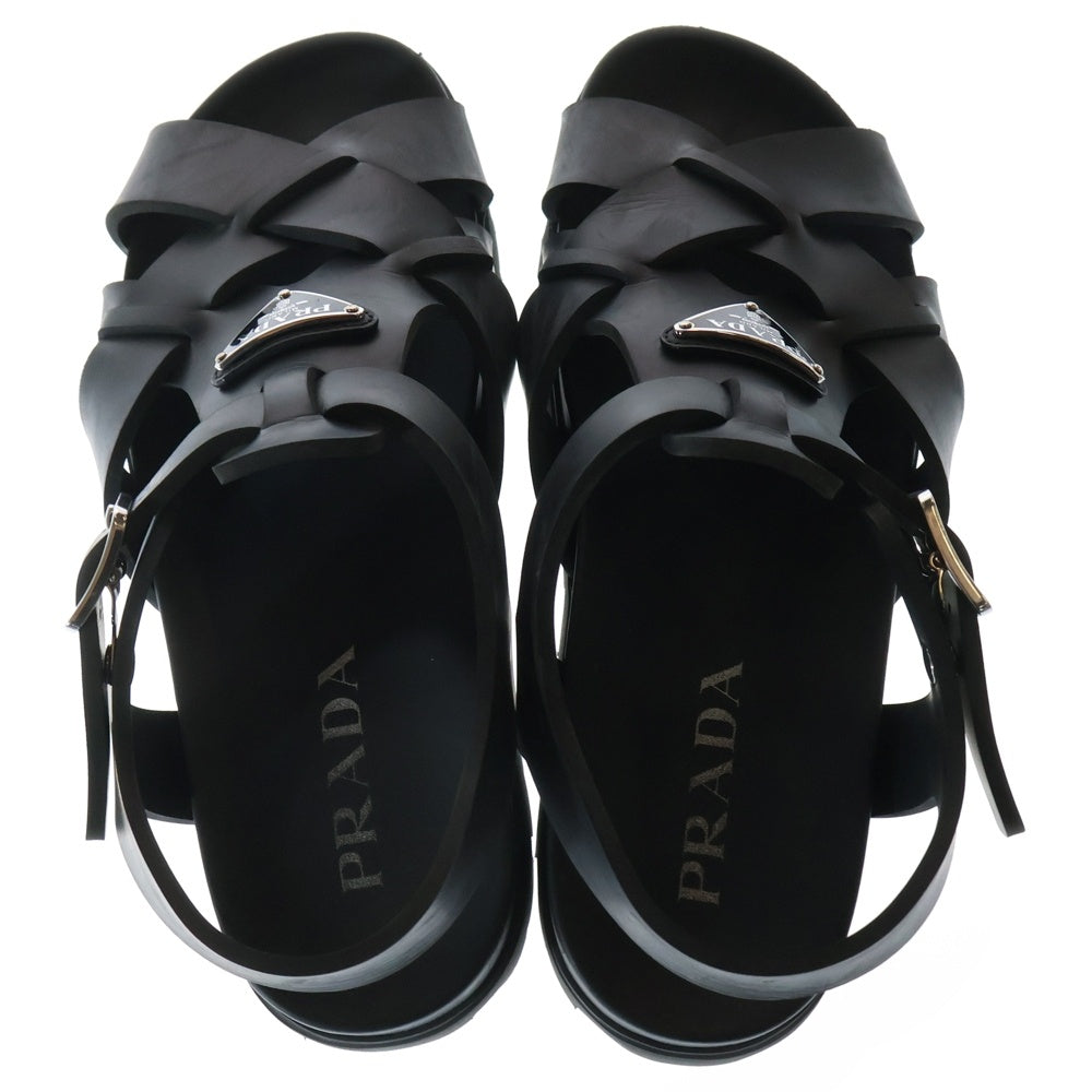 PRADA(プラダ) トライアングルロゴ ラバー クロスサンダル ブラック