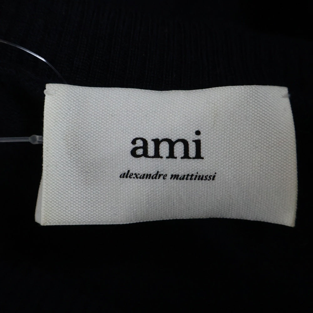 ami paris(アミパリス) ハートロゴ ワッペン ウール クルーネック 長袖 ニット セーター ブラック HKS111.KN0025