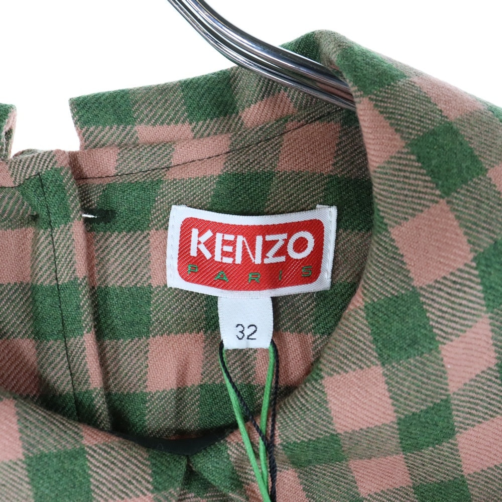 KENZO(ケンゾー) Misty Grey Gingham-Check Midi Dress チェック柄 ミニドレス ピンク レディース FC62RO1039FD
