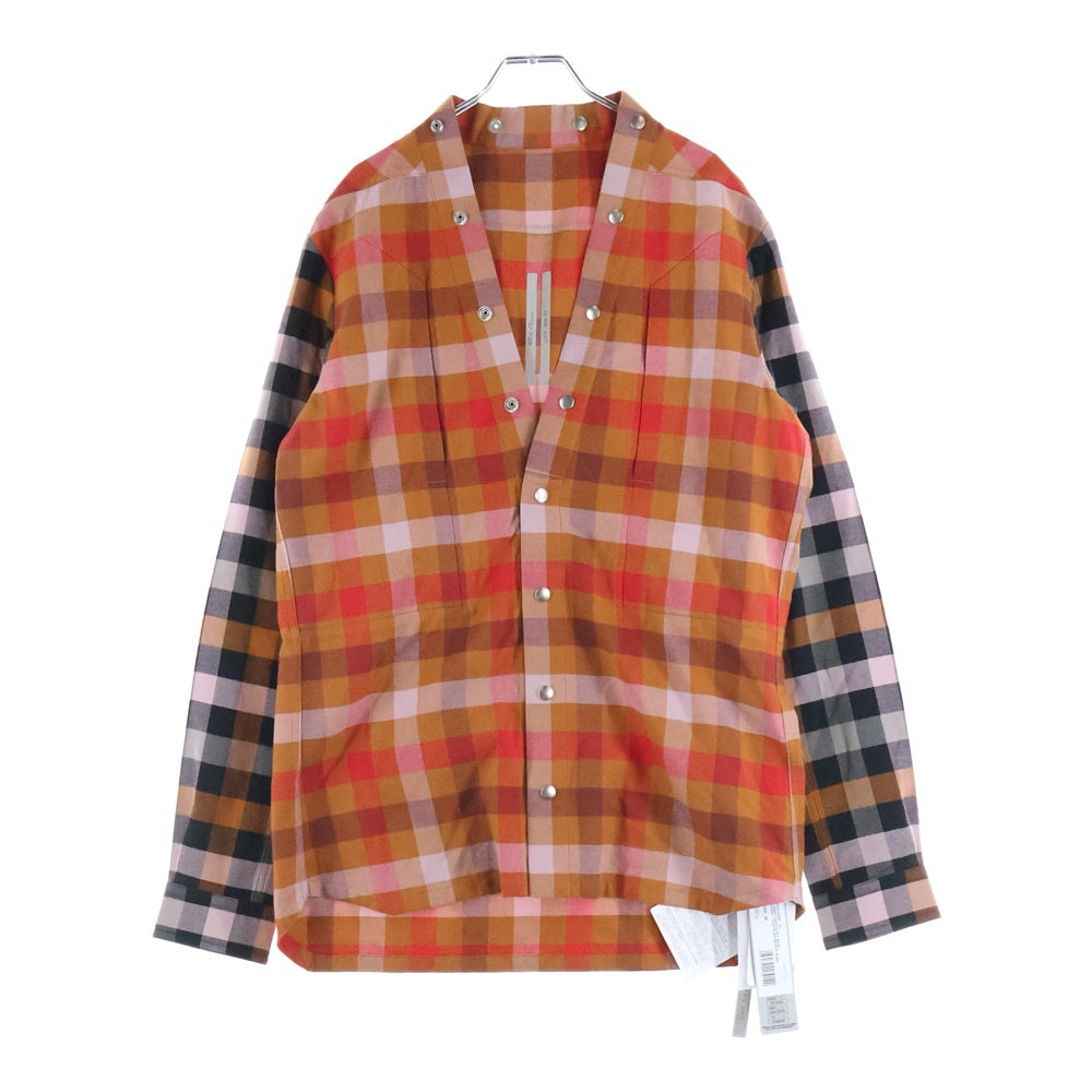 Rick Owens(リックオウエンス) 24SS LARRY FOGPOCKET SHIRT ラリーシャツ 長袖チェックシャツ オレンジ RU01D3287-CP